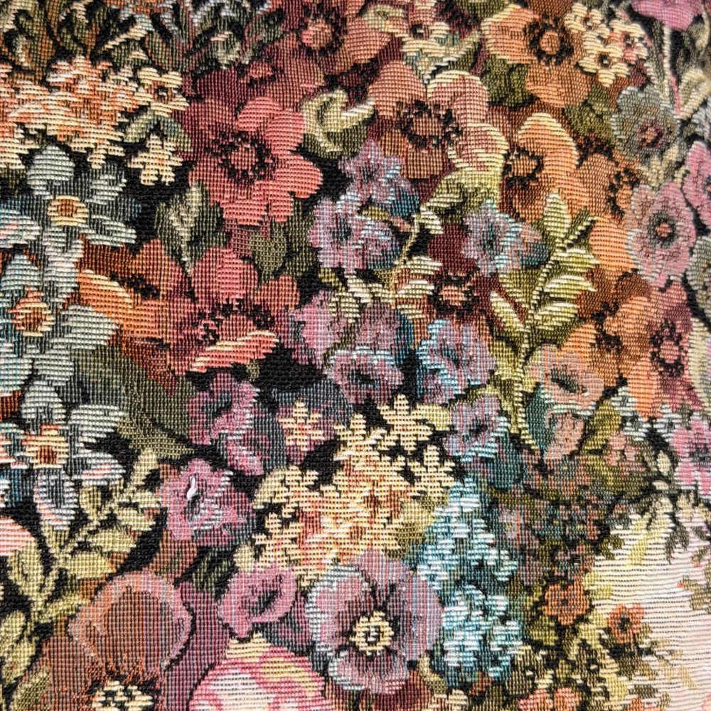 Vintage‎ Floral Woven Tapestry Throw Pillow Square 15in Multicolor Cottagecore